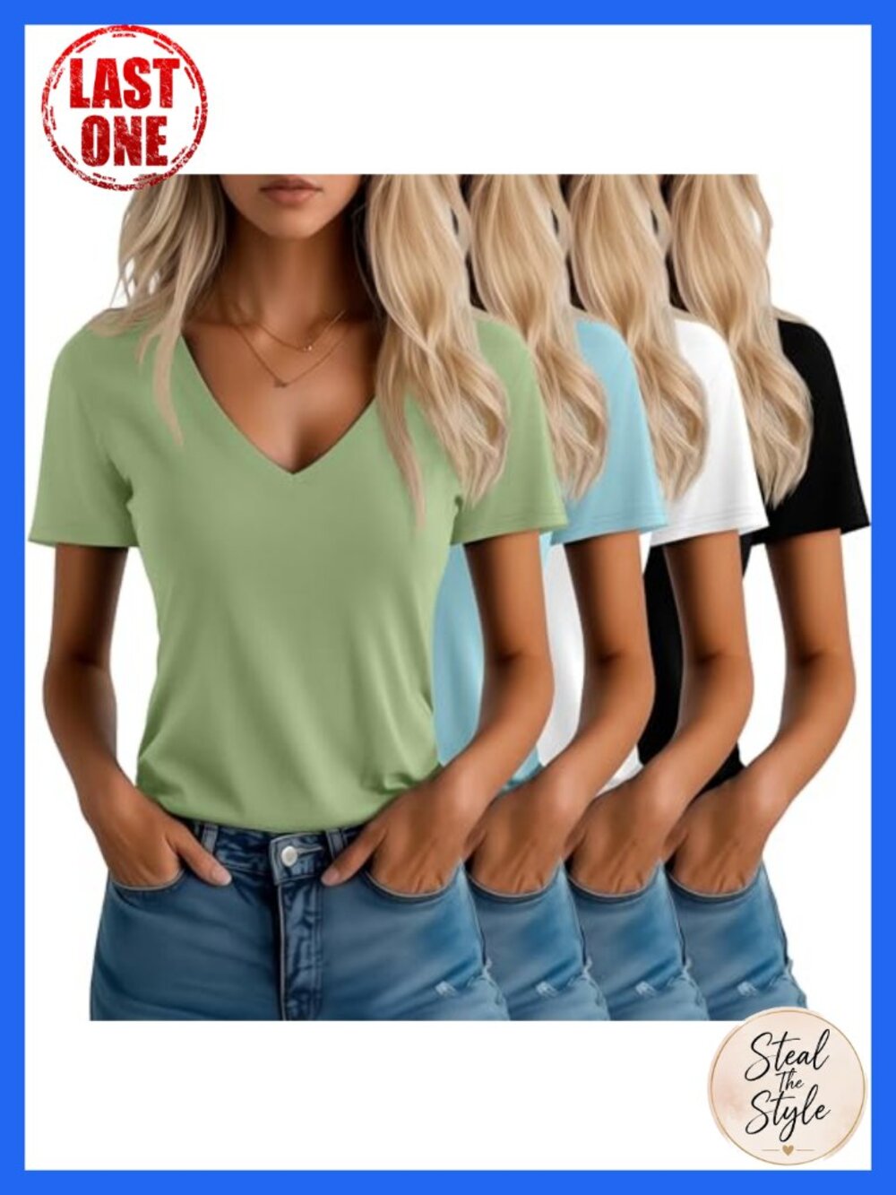 Women's V-Neck T-Shirts 4 Pack Short Sleeve Loose Fit Cotton Blend